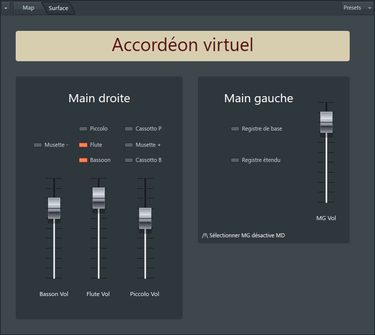 Interface de l'accordéon virtuel